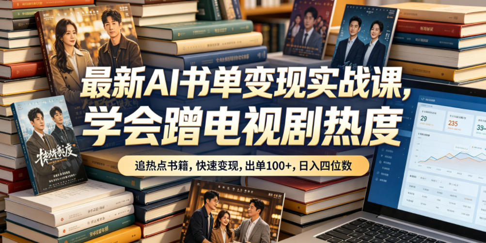最新AI书单变现实战课，学会蹭电视剧热度，追热点书籍，快速变现，出单100+，日入四位数 - 觅资源