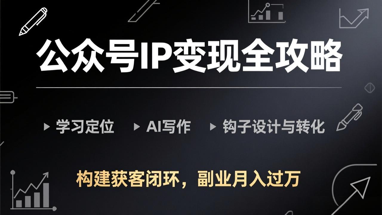 公众号IP变现全攻略-更新，学习定位、AI写作、钩子设计与转化，构建获客闭环，副业月入过万|中创学习社