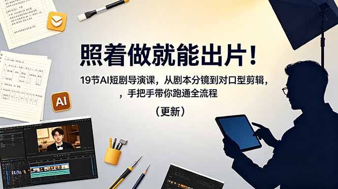 照着做就能出片！19节AI短剧导演课，从剧本分镜到对口型剪辑，手把手带你跑通全流程(更新 - 觅资源