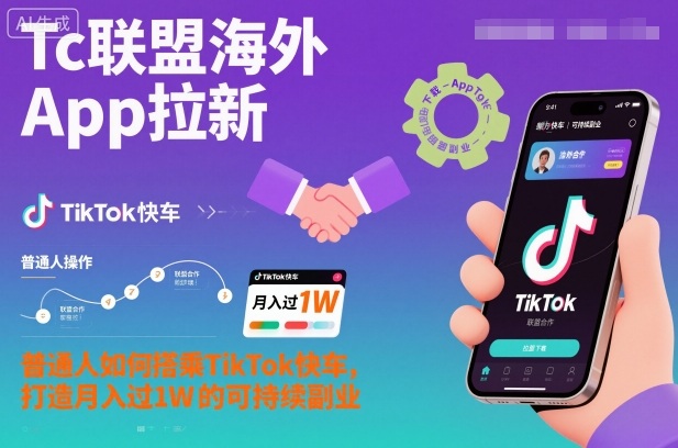 Tc联盟海外App拉新：普通人如何搭乘TikTok快车，打造月入过1W的可持续副业|YX网创