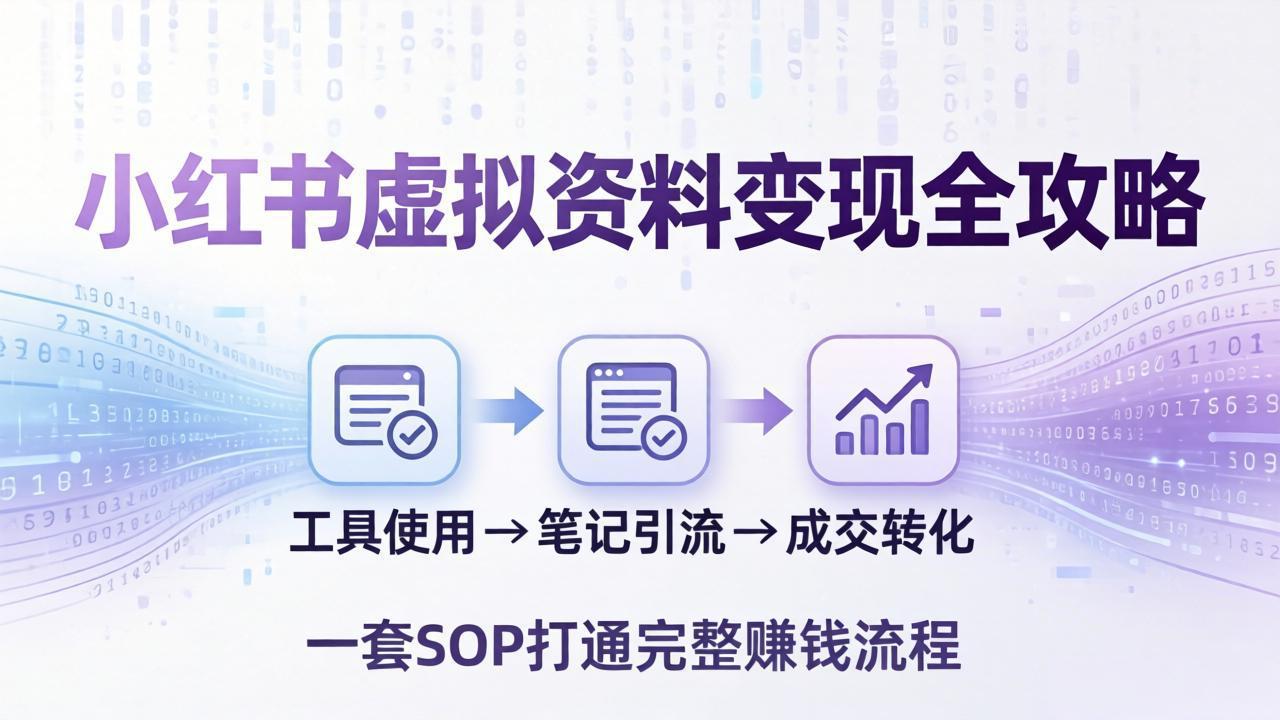 小红书虚拟资料变现全攻略：从工具使用到笔记引流成交，一套 SOP 打通完整赚钱流程 - 觅资源