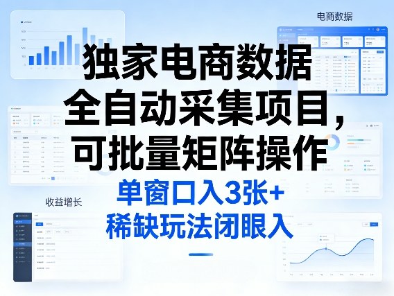 独家电商数据全自动采集项目，可批量矩阵操作，单窗口日入3张+，稀缺玩法闭眼入【揭秘】 - 觅资源
