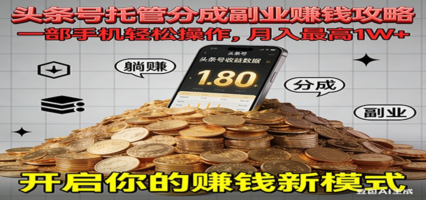 全程托管今日头条，一部手机就可以开干，最高躺赚1W+|YX网创