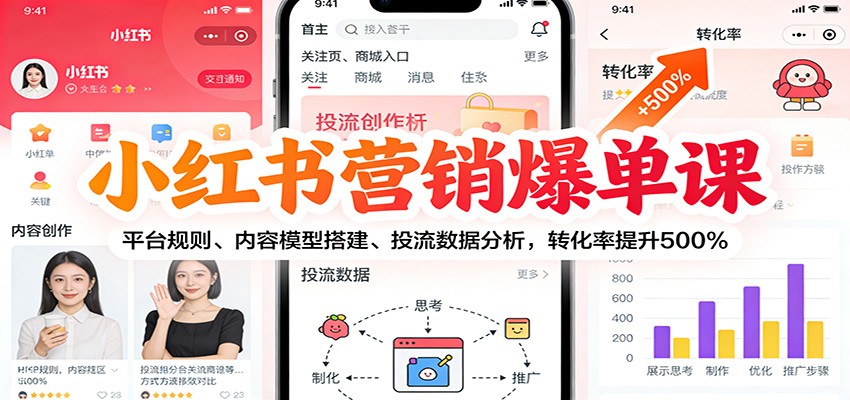 小红书营销爆单课：平台规则、内容模型搭建、投流数据分析，转化率提升500%|YX网创