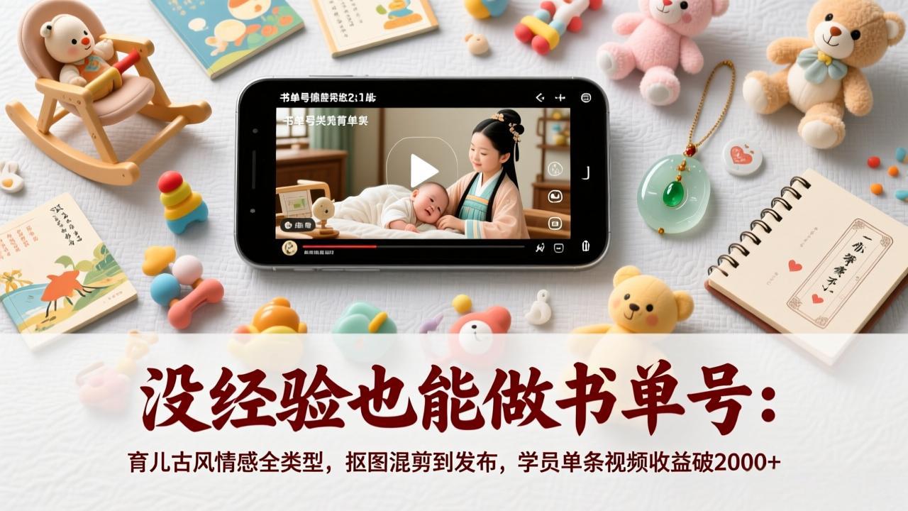 没经验也能做书单号：育儿古风情感全类型，抠图混剪到发布，学员单条视频收益破2000+|中创学习社