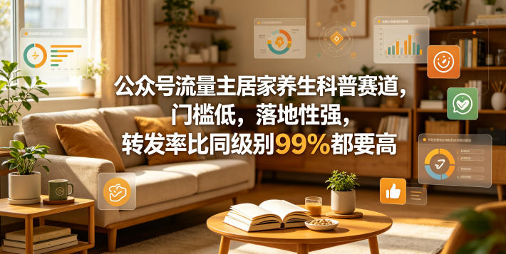 公众号流量主居家养生科普赛道，门槛低，落地性强，转发率比同级别99％都要高 - 觅资源