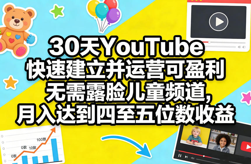 30天YouTube快速建立并运营可盈利无需露脸儿童频道，月入达到四至五位数收益|中创学习社