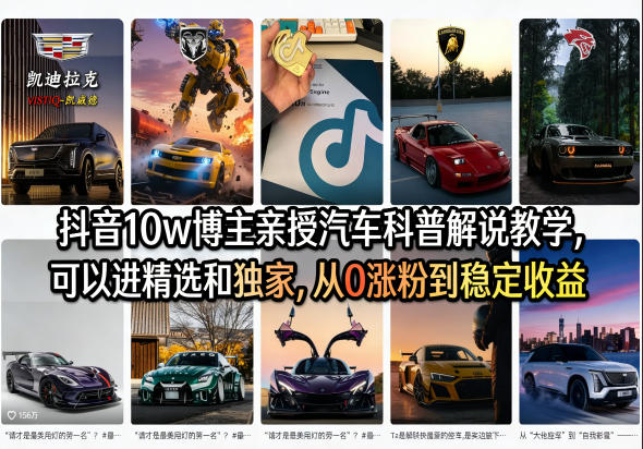 抖音10w博主亲授汽车科普解说教学，可以进精选和独家，从0涨粉到稳定收益(详细视频课程+1T素材) - 觅资源