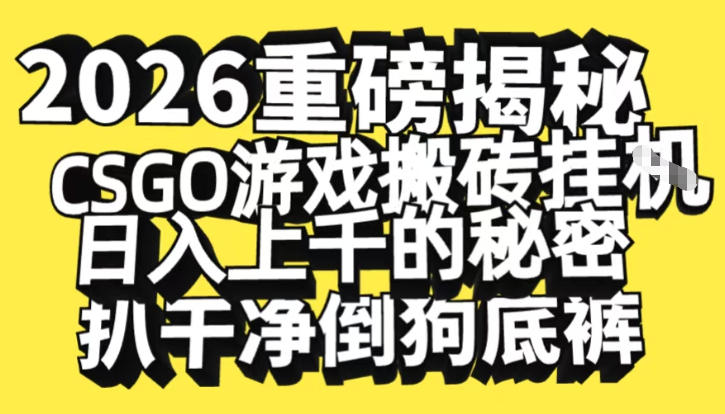 2026开年重磅解密，CSGO游戏搬砖挂G日入1k+的秘密，把倒狗的底裤扒干【揭秘】|YX网创