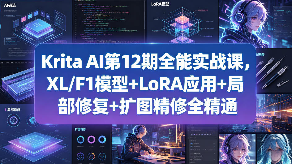 Krita AI第12期全能实战课，XL/F1模型+LoRA应用+局部修复+扩图精修全精通 - 觅资源