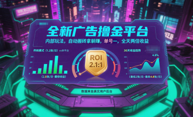 全新广告撸金平台，内部玩法，自动搬砖拿躺賺，单号一天保底2张+，全天两倍收益【揭秘】|YX网创