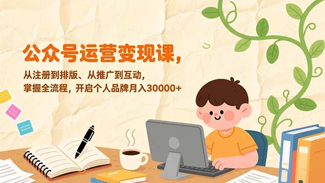 公众号运营变现课，从注册到排版、从推广到互动，掌握全流程，开启个人品牌月入30000+|YX网创
