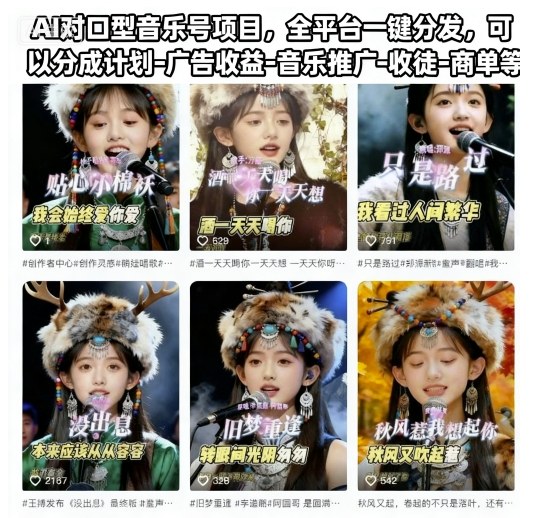 AI对口型音乐号项目，全平台一键分发，可以分成计划-广告收益-音乐推广-收徒-商单等|YX网创