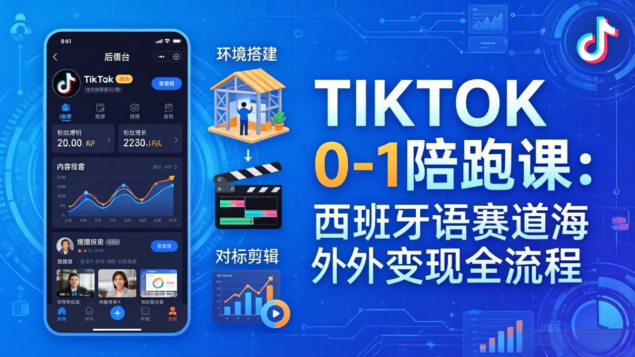 TIKTOK 0-1 陪跑课：从环境搭建到刷对标剪辑，西班牙语赛道海外变现全流程 - 觅资源