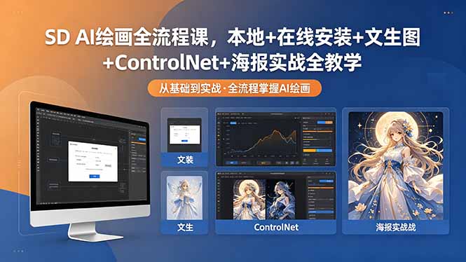 SD AI绘画全流程课，本地+在线安装+文生图+ControlNet+海报实战全教学 - 觅资源