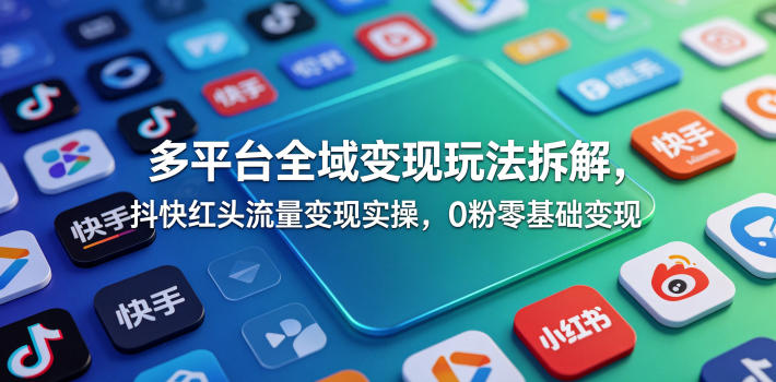 多平台全域变现玩法拆解，抖快红头流量变现实操，0粉零基础变现 - 觅资源