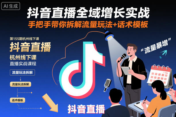 抖音直播全域增长实战第155期杭州线下课，手把手带你拆解流量玩法+话术模板|YX网创