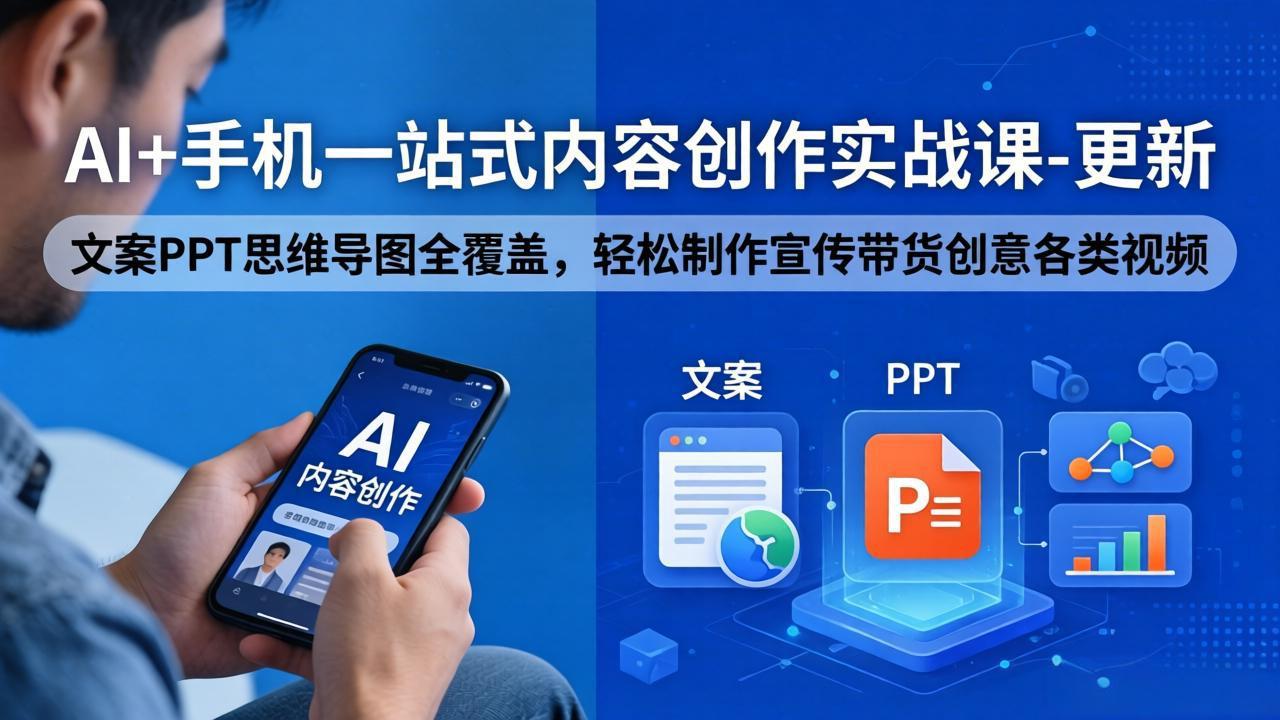 AI+手机一站式内容创作实战课-更新，文案PPT思维导图全覆盖，轻松制作宣传带货创意各类视频 - 觅资源
