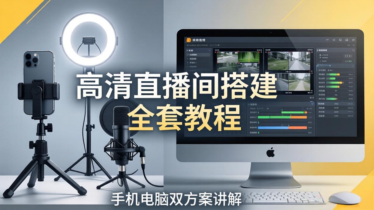 高清直播间搭建全套教程，手机电脑双方案讲解，设备选型调试多机位实操教学 - 觅资源
