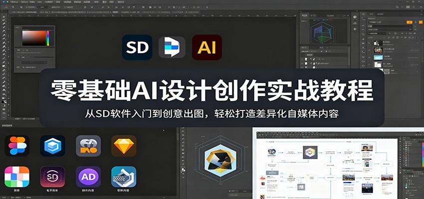 零基础AI设计创作实战教程：从SD软件入门到创意出图，轻松打造差异化自媒体内容 - 觅资源