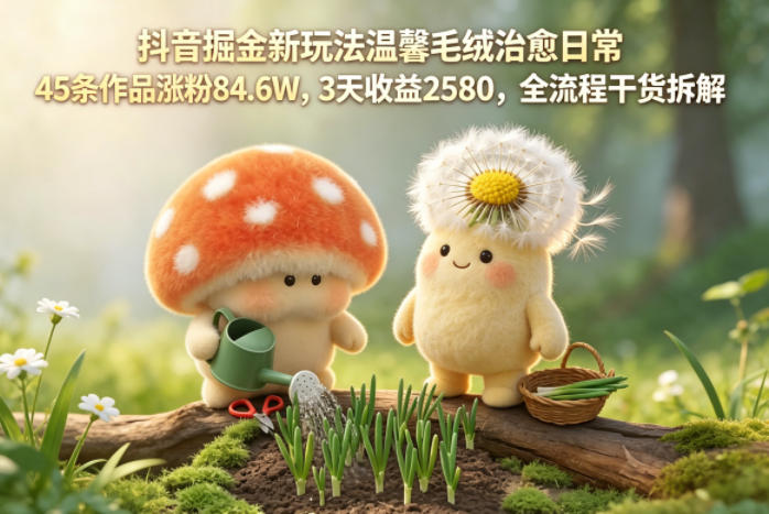 抖音掘金新玩法温馨毛绒治愈日常，45条作品涨粉84.6W，3天收益2580，全流程干货拆解 - 觅资源