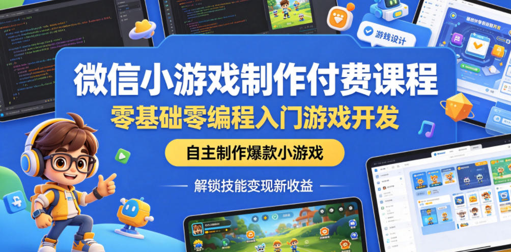 微信小游戏制作付费课程，零基础零编程入门游戏开发，自主制作爆款小游戏，解锁技能变现新收益 - 觅资源