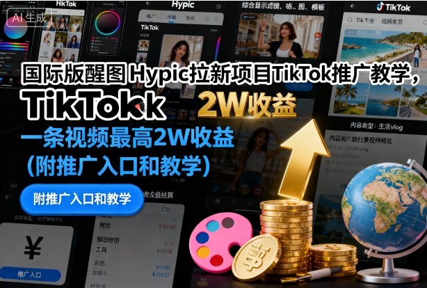 国际版醒图Hypic拉新项目TikTok推广教学，一条视频最高2W收益(附推广入口和教学)|YX网创