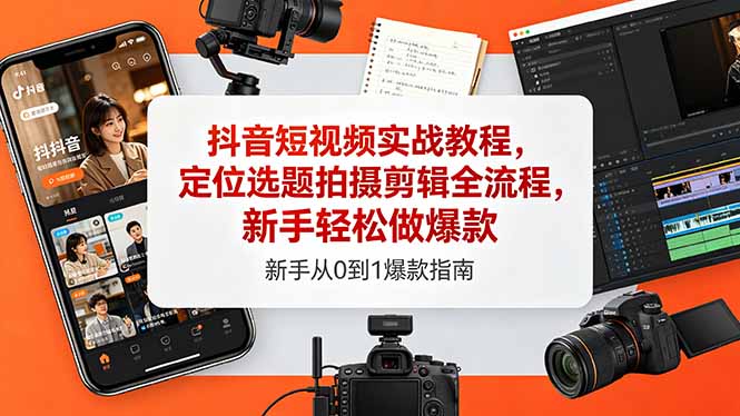 抖音短视频实战教程，定位选题拍摄剪辑全流程，新手轻松做爆款 - 觅资源
