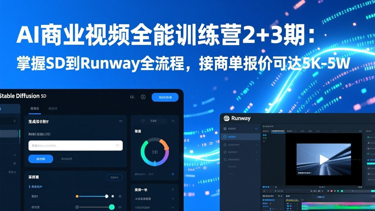 AI商业视频全能训练营2+3期：掌握SD到Runway全流程，接商单报价可达5K-5W|中创学习社