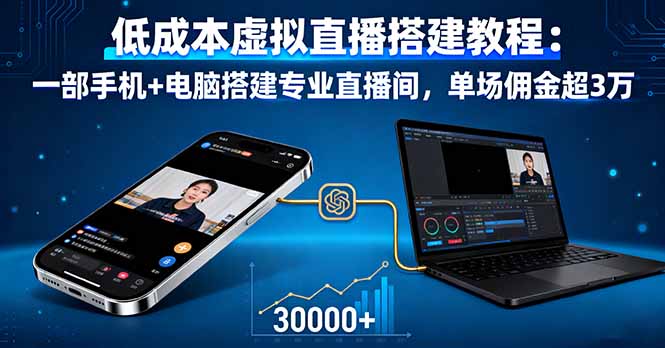 低成本虚拟直播搭建教程：一部手机+电脑搭建专业直播间，单场佣金超3万|YX网创