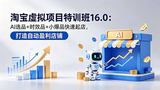 淘宝虚拟项目特训班16.0：AI选品+时效品+小爆品快速起店，打造自动盈利店铺 - 觅资源