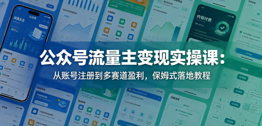 公众号流量主变现实操课：从账号注册到多赛道盈利，保姆式落地教程 - 觅资源