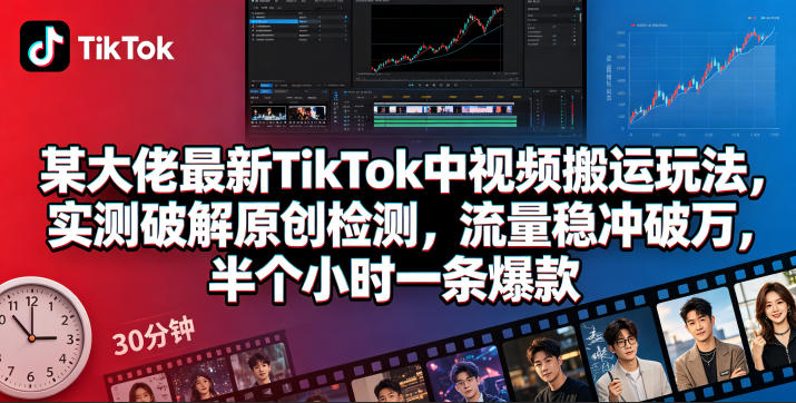 某大佬最新TikTok中视频搬运玩法，实测破解原创检测，流量稳冲破万，半个小时一条爆款 - 觅资源