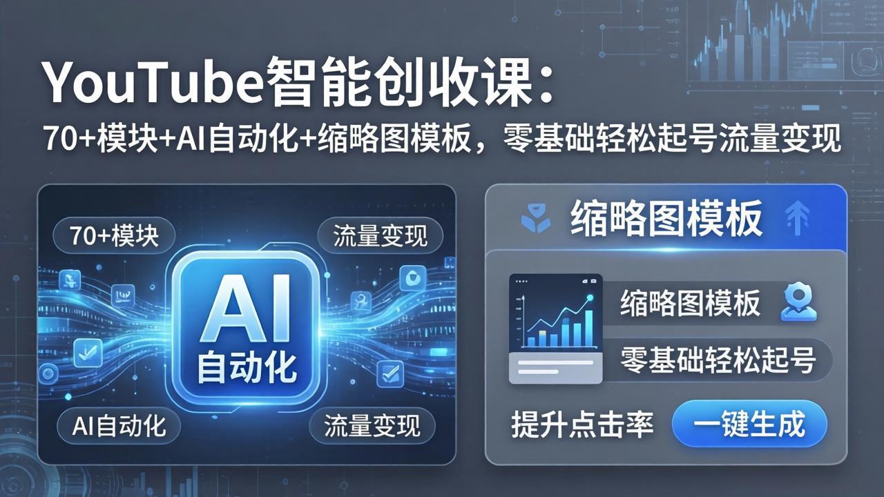 YouTube智能创收课：70+模块+AI自动化+缩略图模板，零基础轻松起号流量变现 - 觅资源