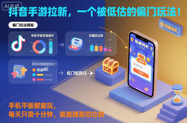 抖音手游拉新，一个被低估的偏门玩法！手机平板都能玩，每天只需十分钟，就能賺取四位数【揭秘】|YX网创