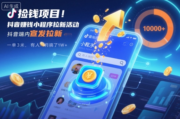 捡钱项目！抖音賺钱小程序拉新活动，抖音端内宣发拉新，一单3米，有人半个月搞了1W+|YX网创
