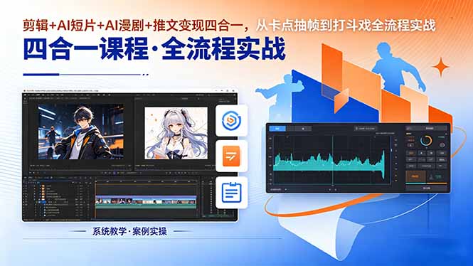剪辑+AI短片+AI漫剧+推文变现四合一，从卡点抽帧到打斗戏全流程实战 - 觅资源