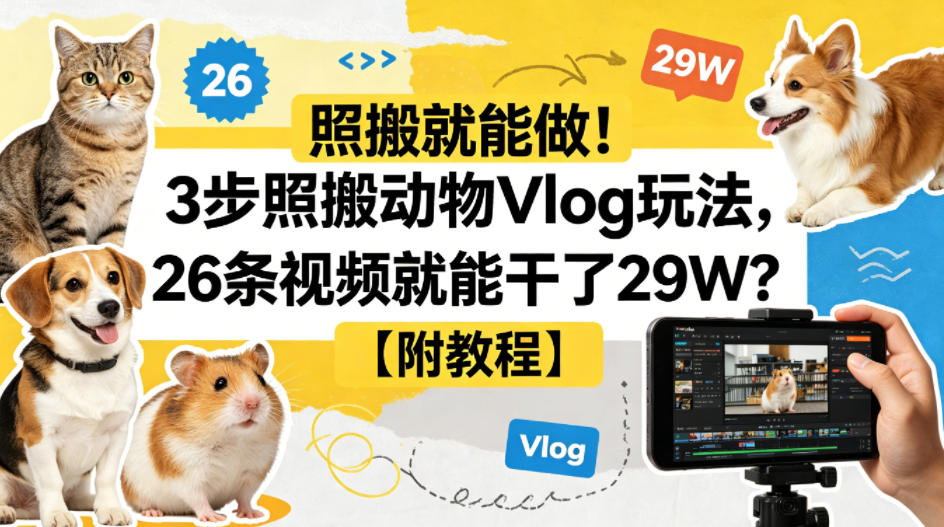 照搬就能做！3步照搬动物Vlog玩法，26条视频就能干了29W？【附教程】【赠coze一键生成工作流】 - 觅资源