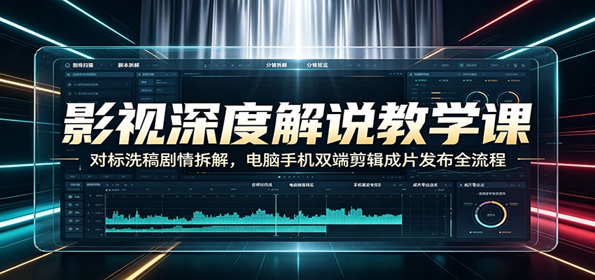 影视深度解说教学课：对标洗稿剧情拆解，电脑手机双端剪辑成片发布全流程 - 觅资源