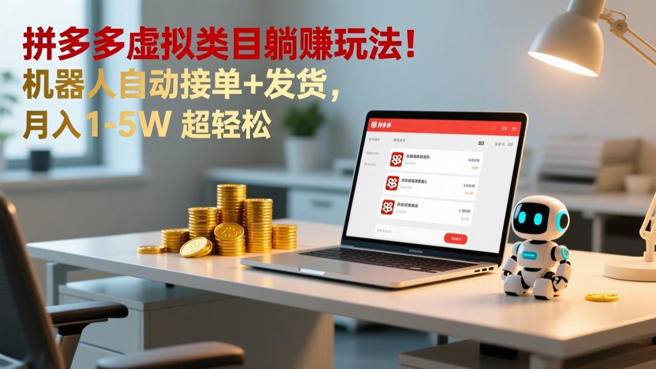 多多虚拟类目躺赚玩法！机器人自动接单+发货，月入 1-5W 超轻松|中创学习社