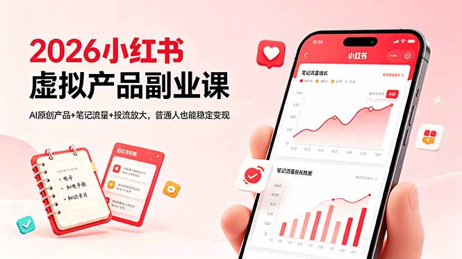 2026小红书虚拟产品副业课，AI原创产品+笔记流量+投流放大，普通人也能稳定变现 - 觅资源