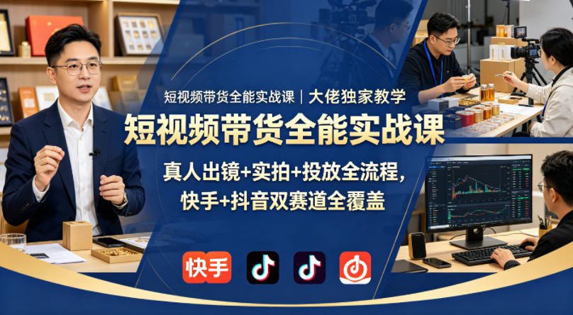 短视频带货全能实战课｜大佬独家教学，真人出镜+实拍+投放全流程，快手+抖音双赛道全覆盖 - 觅资源