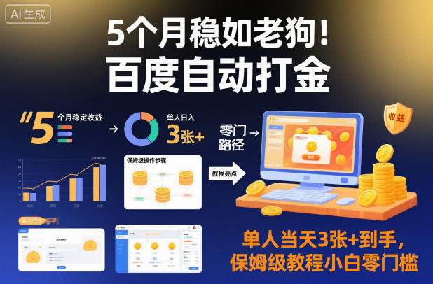 5个月稳如老狗！百度自动打金，单人当天3张+到手，保姆级教程小白零门槛【揭秘】|YX网创