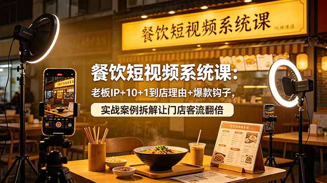 餐饮短视频系统课：老板IP+10+1到店理由+爆款钩子，实战案例拆解让门店客流翻倍 - 觅资源
