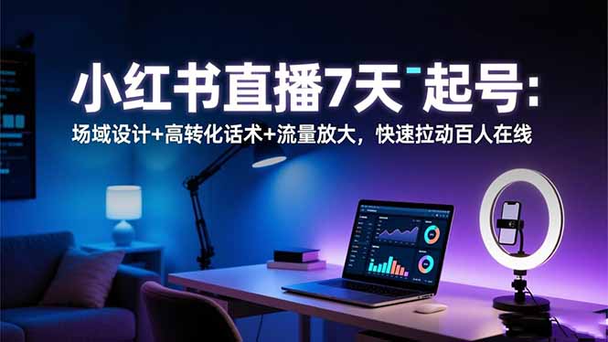 小红书直播7天起号：场域设计+高转化话术+流量放大，快速拉动百人在线|YX网创