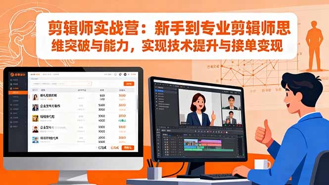 剪辑师实战营：新手到专业剪辑师思维突破与能力，实现技术提升与接单变现|YX网创