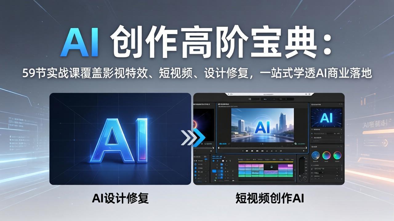AI 创作高阶宝典：59节实战课覆盖影视特效、短视频、设计修复，一站式学透AI商业落地 - 觅资源