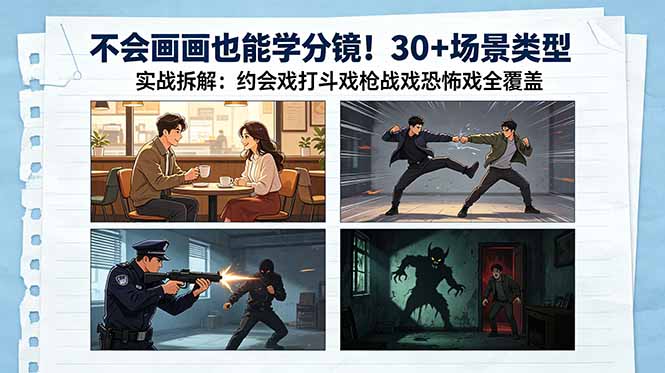不会画画也能学分镜！30+场景类型实战拆解：约会戏打斗戏枪战戏恐怖戏全覆盖 - 觅资源