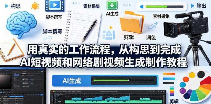 用真实的工作流程，从构思到完成AI短视频和网络剧视频生成制作教程-中英字幕 - 觅资源