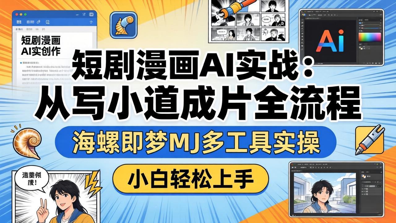 短剧漫画AI实战：从写小说到成片全流程，海螺即梦MJ多工具实操，小白轻松上手 - 觅资源